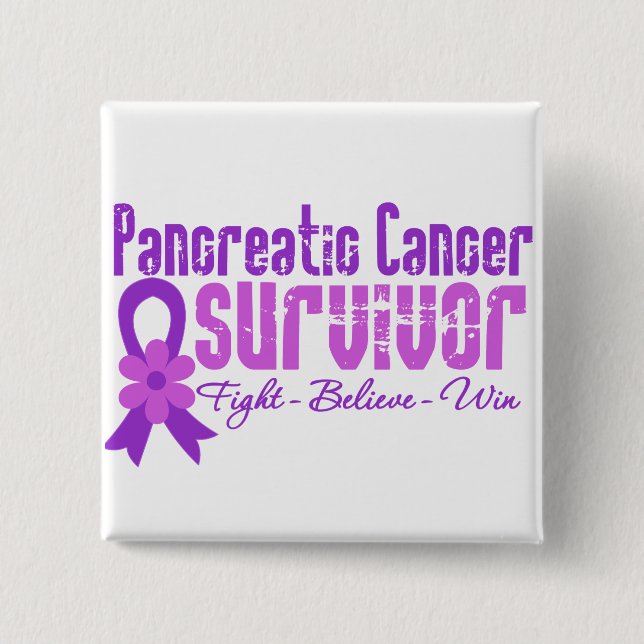 Pancreatic Cancer Survivor Flower Ribbon 15 Cm Square Badge (Front)
