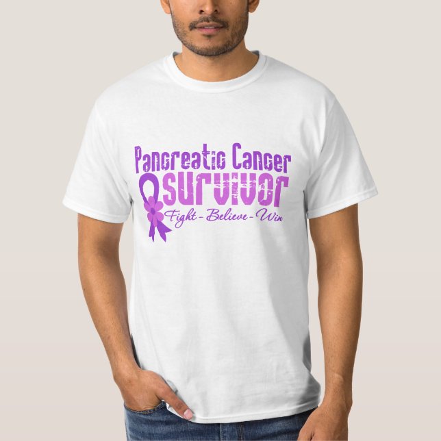 Pancreatic Cancer Survivor Flower Ribbon T-Shirt (Front)