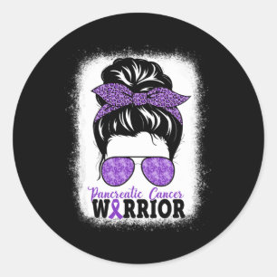 Pancreatic Cancer Warrior Messy Bun Hair Leopard Classic Round Sticker
