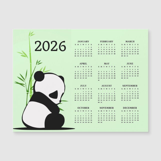 Panda 2026 Calendar Magnetic Card (Front)