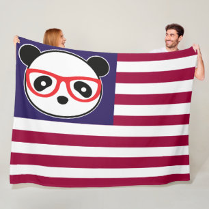 Panda American Flag Panda Bear US Flag Theme Fleece Blanket
