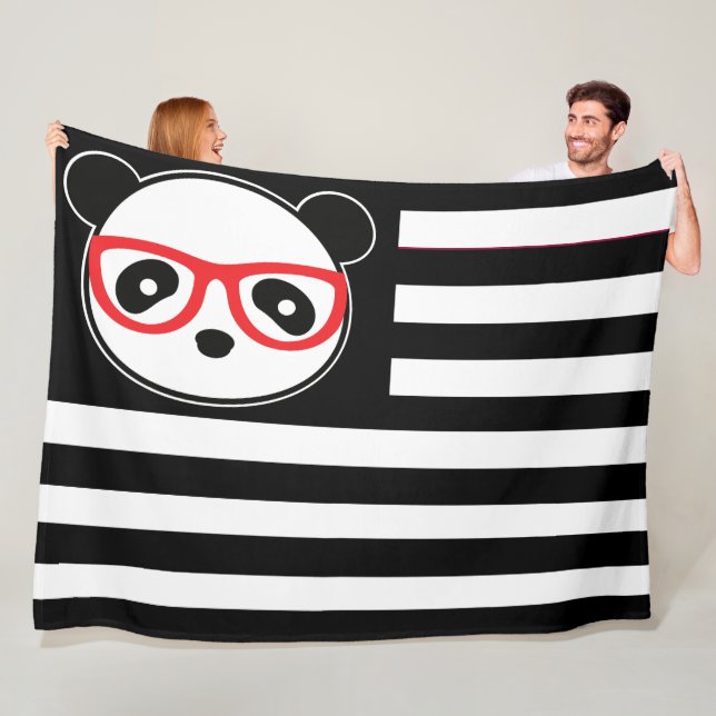 Panda American Flag Panda Bear US Flag Theme Fleece Blanket (In Situ)