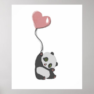 Panda And Balloon Poster