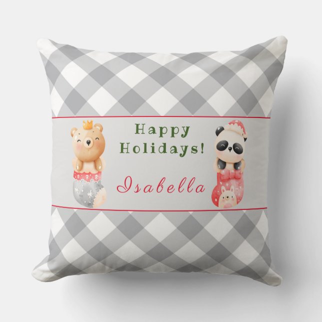 Panda and Bear Customise Text and Name 20"X20" Cushion (Front)