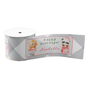 Panda and Bear Customise Text and Name Grosgrain Ribbon