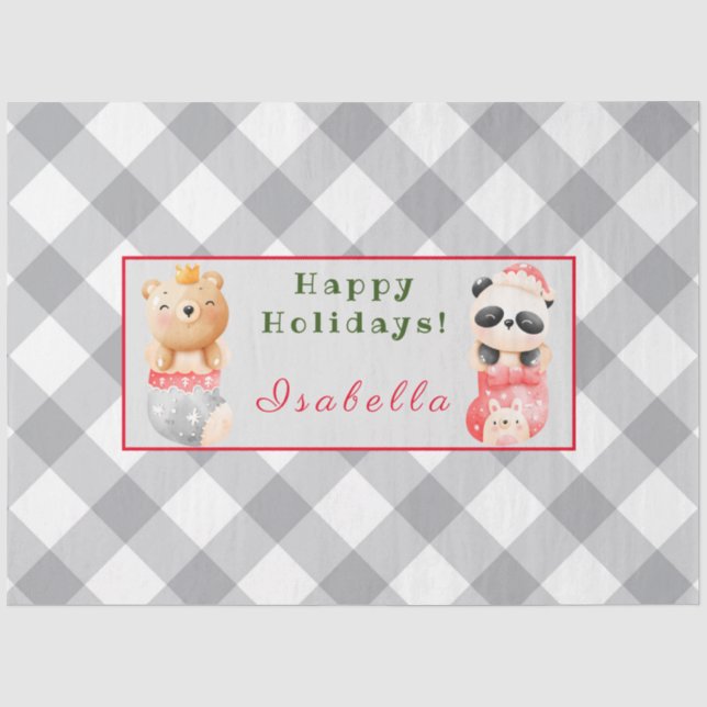 Panda and Bear Customise Text and Name Tissue Paper (Front)