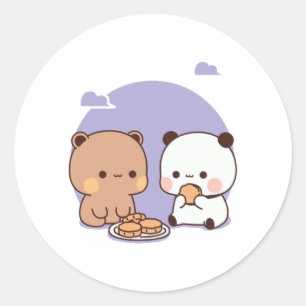 Panda And Brownie Bear Couple Classic Round Sticker