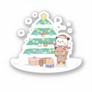 Panda And Brownie Bear Couple, Merry Christmas