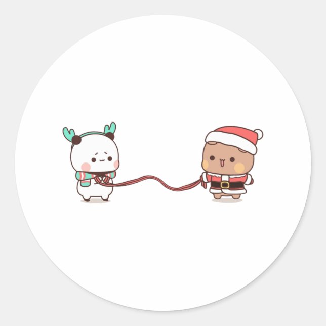 Panda And Brownie Bear Couple, Merry Christmas Classic Round Sticker (Front)