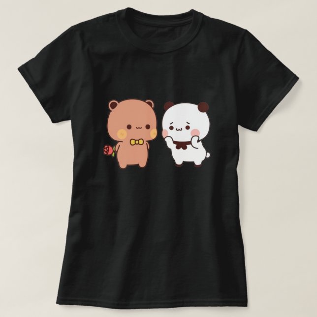 Panda And Brownie Bear Couple  T-Shirt (Design Front)