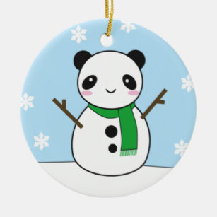 Panda and Bunny Snowmen Ceramic Ornament