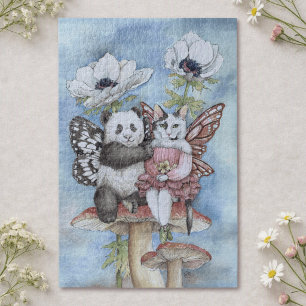 Panda and Cat Fairy Friends with Anemone Flowers Jigsaw Puzzle