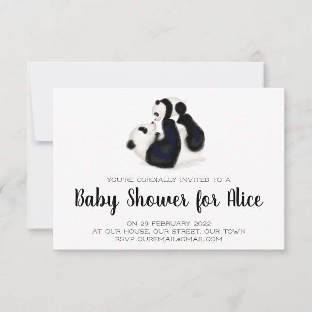 Panda and cub baby shower invitation (Front)