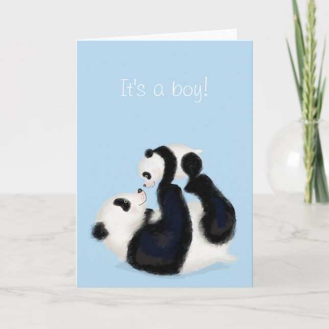Panda and cub 'It's a boy' new baby card (Front)