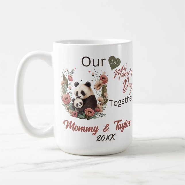 Panda and Cub, Our FIrst Mother's Day Together Coffee Mug (Left)