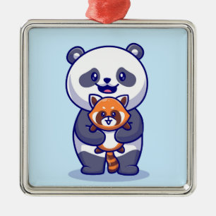 Panda and Fox Metal Ornament