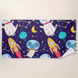 Panda And Mouse Astronaut Kids Pattern Beach Towel