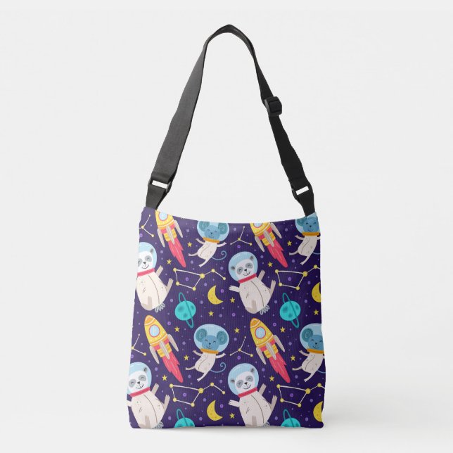 Panda And Mouse Astronaut Kids Pattern Crossbody Bag (Front)