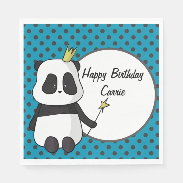 Panda and Polka Dots Personalised Napkin (Front)