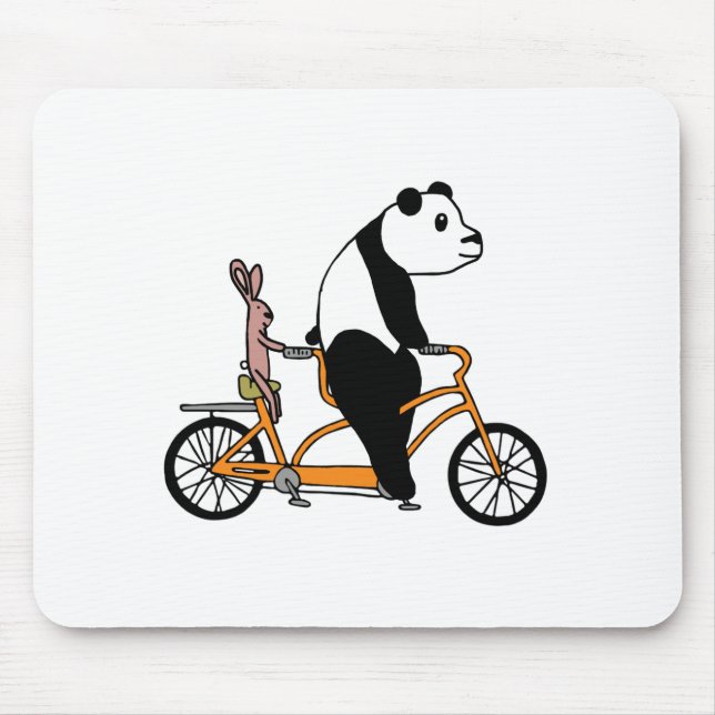 Panda and Rabbit Biking Tandem Bicycle Kids Mouse Pad (Front)