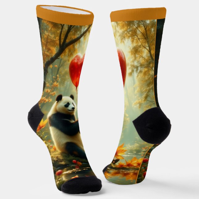 Panda and the heart balloon socks (Angled)