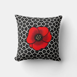 Panda Anemone and Red Poppy Throw Pillow