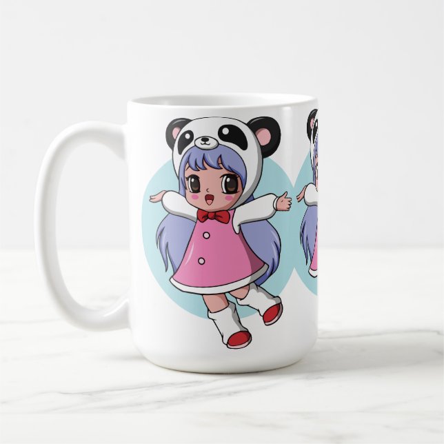 Panda Angel: Adorable Anime Girl Soaring High Coffee Mug (Left)