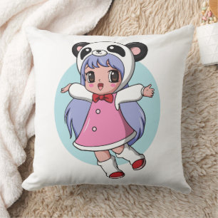 Panda Angel: Adorable Anime Girl Soaring High Cushion