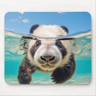 Panda Animal Fun Nature Playing Water Mouse Pad