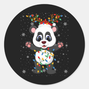 Panda Animal Santa Hat Ugly Christmas Tree Lights Classic Round Sticker
