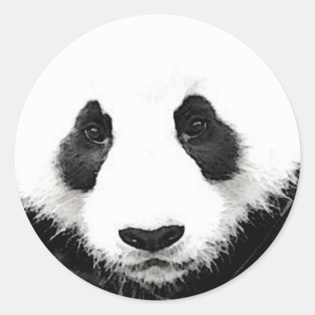 Panda Artwork Round Sticker Black & White Pop Art (Front)