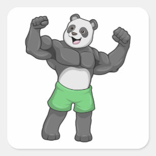 Panda as Bodybuilder at Bodybuilding Square Sticker