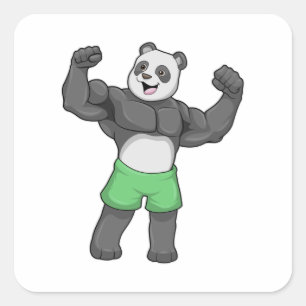 Panda as Bodybuilder at Bodybuilding Square Sticker