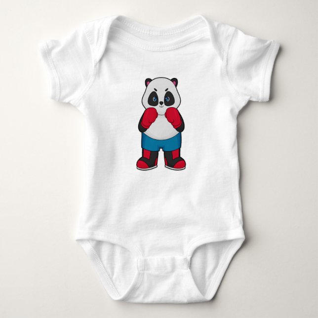 Panda as Boxer with Boxing gloves Baby Bodysuit (Front)