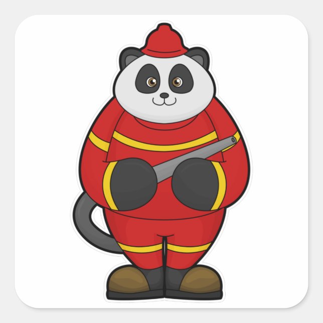 Panda as Firefighter with Hose Square Sticker (Front)