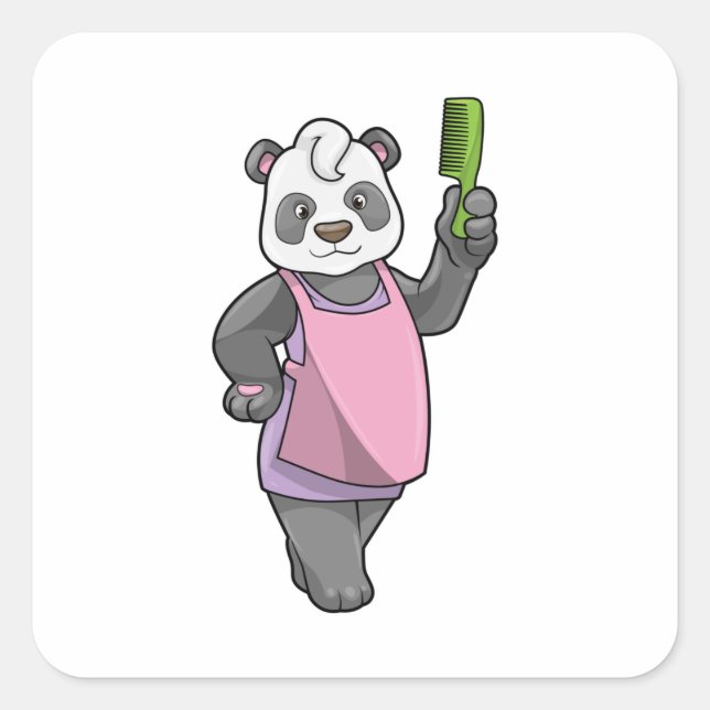 Panda as Hairdresser with Comb Square Sticker (Front)