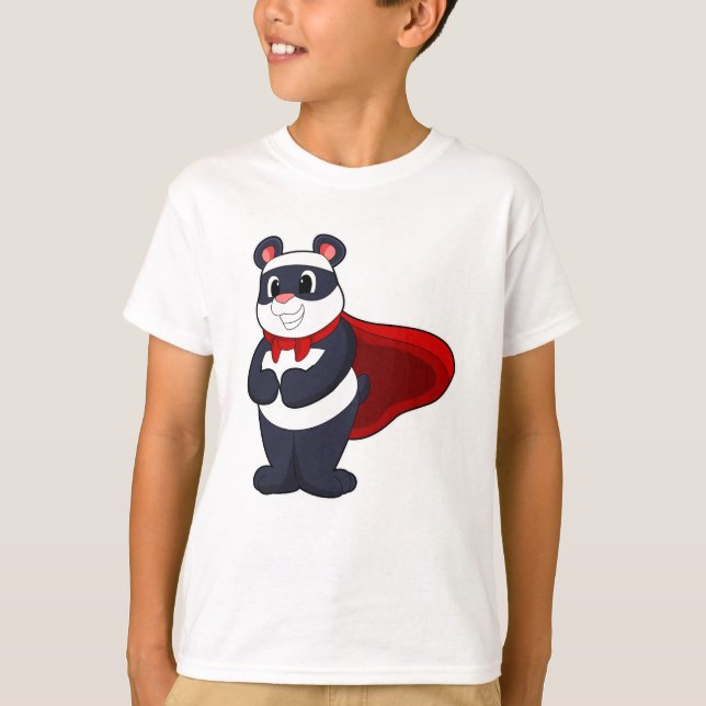 Panda as Hero with Mask & Cape T-Shirt (Front)