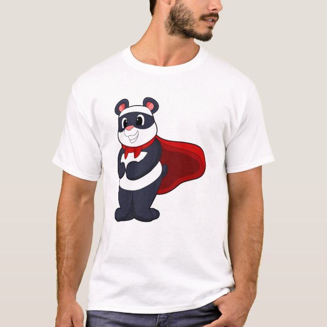 Panda as Hero with Mask & Cape T-Shirt (Front)