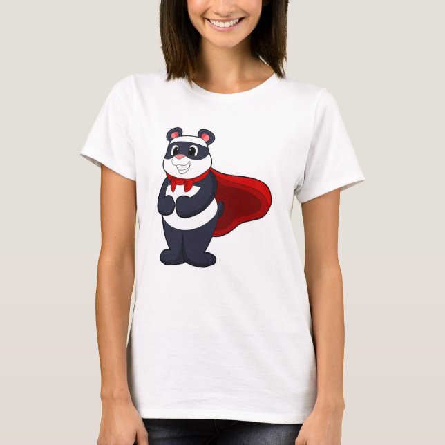 Panda as Hero with Mask & Cape T-Shirt (Front)