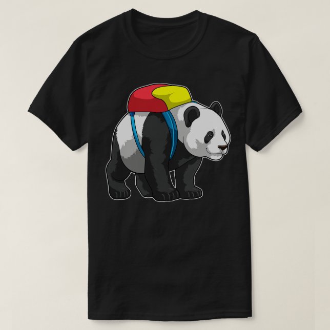 Panda as Hiker with Backpack 3 T-Shirt (Design Front)