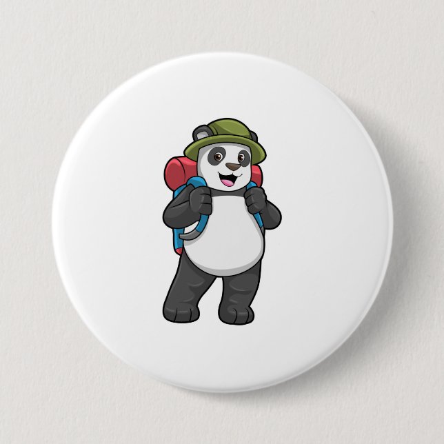 Panda as Hiker with Backpack 7.5 Cm Round Badge (Front)