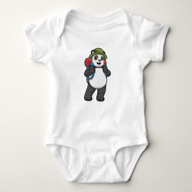 Panda as Hiker with Backpack Baby Bodysuit (Front)