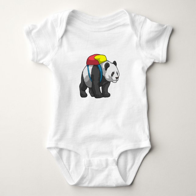 Panda as Hiker with Backpack Baby Bodysuit (Front)