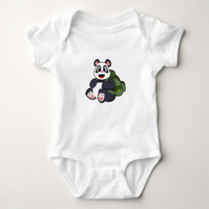 Panda as Hiker with Backpack Baby Bodysuit