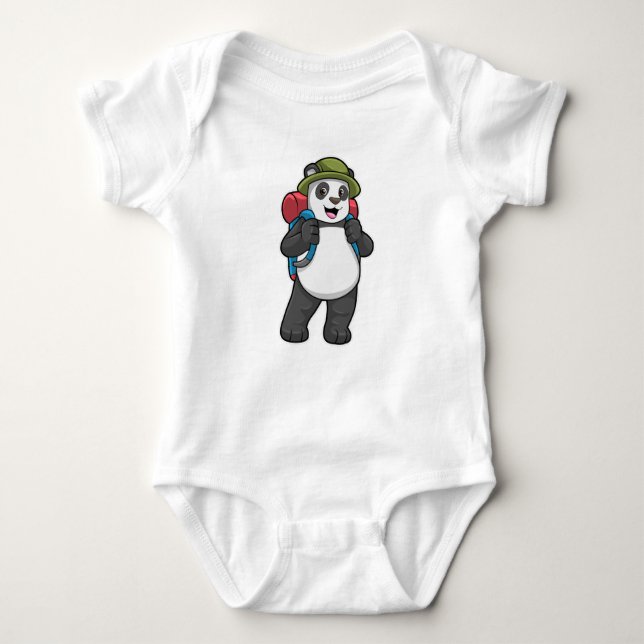 Panda as Hiker with Backpack Baby Bodysuit (Front)
