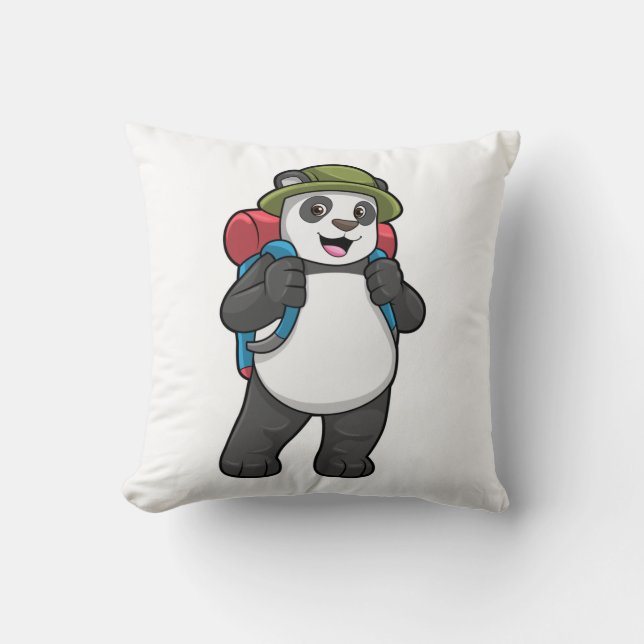 Panda as Hiker with Backpack Cushion (Front)