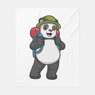 Panda as Hiker with Backpack Fleece Blanket
