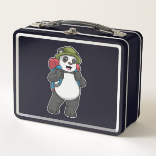 Panda as Hiker with Backpack Metal Lunch Box
