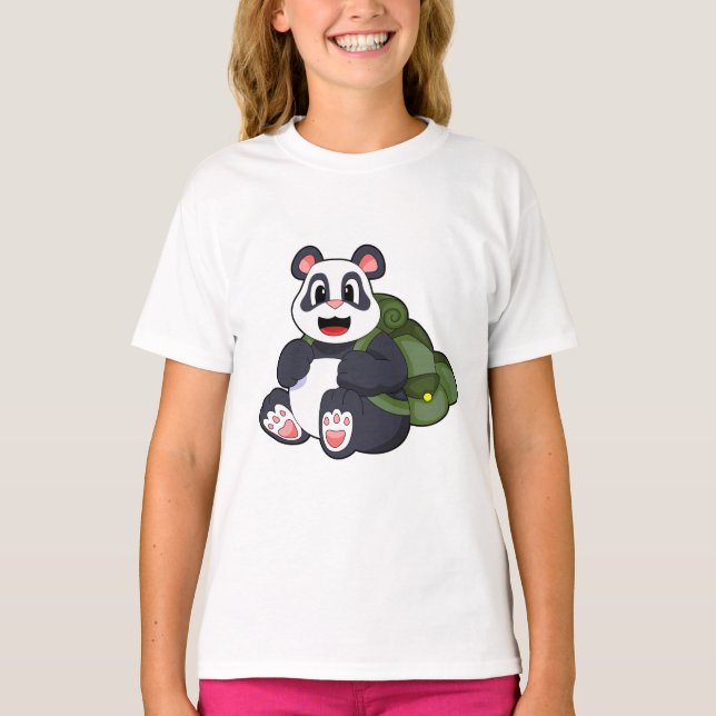 Panda as Hiker with Backpack T-Shirt (Front)