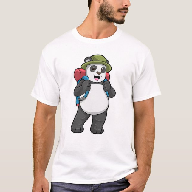 Panda as Hiker with Backpack T-Shirt (Front)